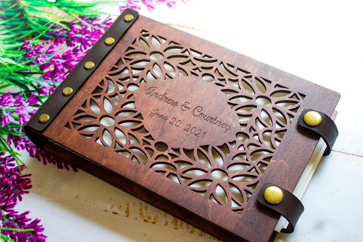 Wooden Wedding Guest Book Mountains, Adventure Rustic GuestBook, Personalized Bridal Shower, Anniversary Gift
