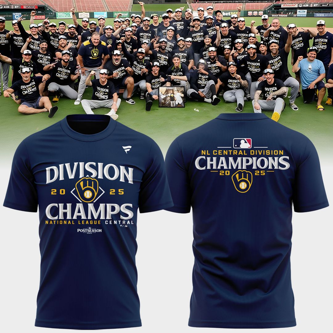 1.Milwaukee Brewers Fanatics Navy 2025 NL Central Division Champions Locker Room T-Shirt