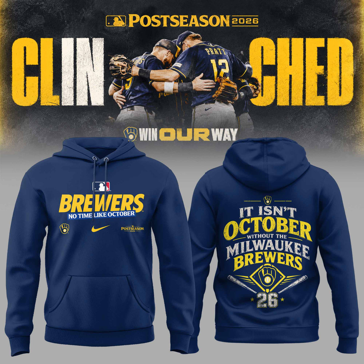 . Milwaukee Brewers Postseason 2026 3D All-Over Print Graphic Hoodie V5