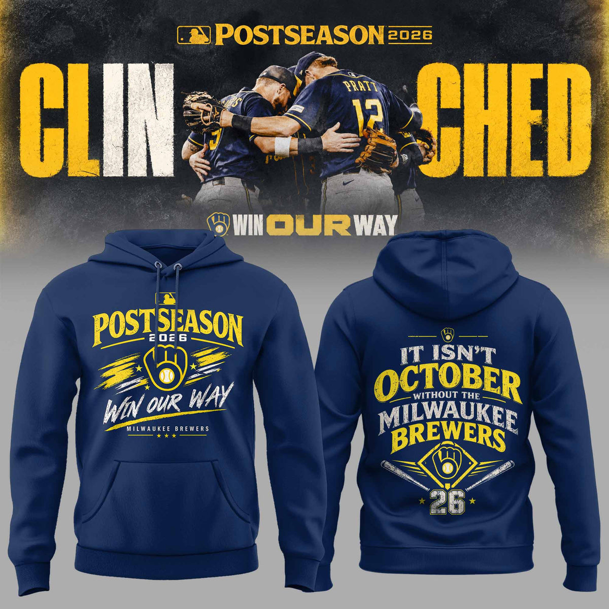 . Milwaukee Brewers Postseason 2026 3D All-Over Print Graphic Hoodie V4