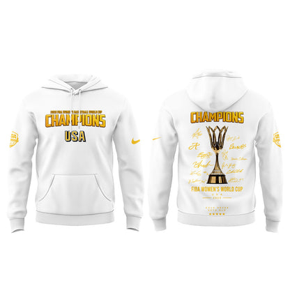 . Team USA FIBA World Cup 2026 FIBA WOMEN’S WORLD CUP CHAMPIONS White Signature Hoodie