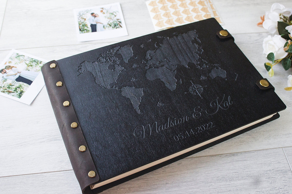Custom Engraved Photo Album, Personalized Scrapbook, Birthday Gift, Wooden Wedding Photo Album, Anniversary Couple Gift