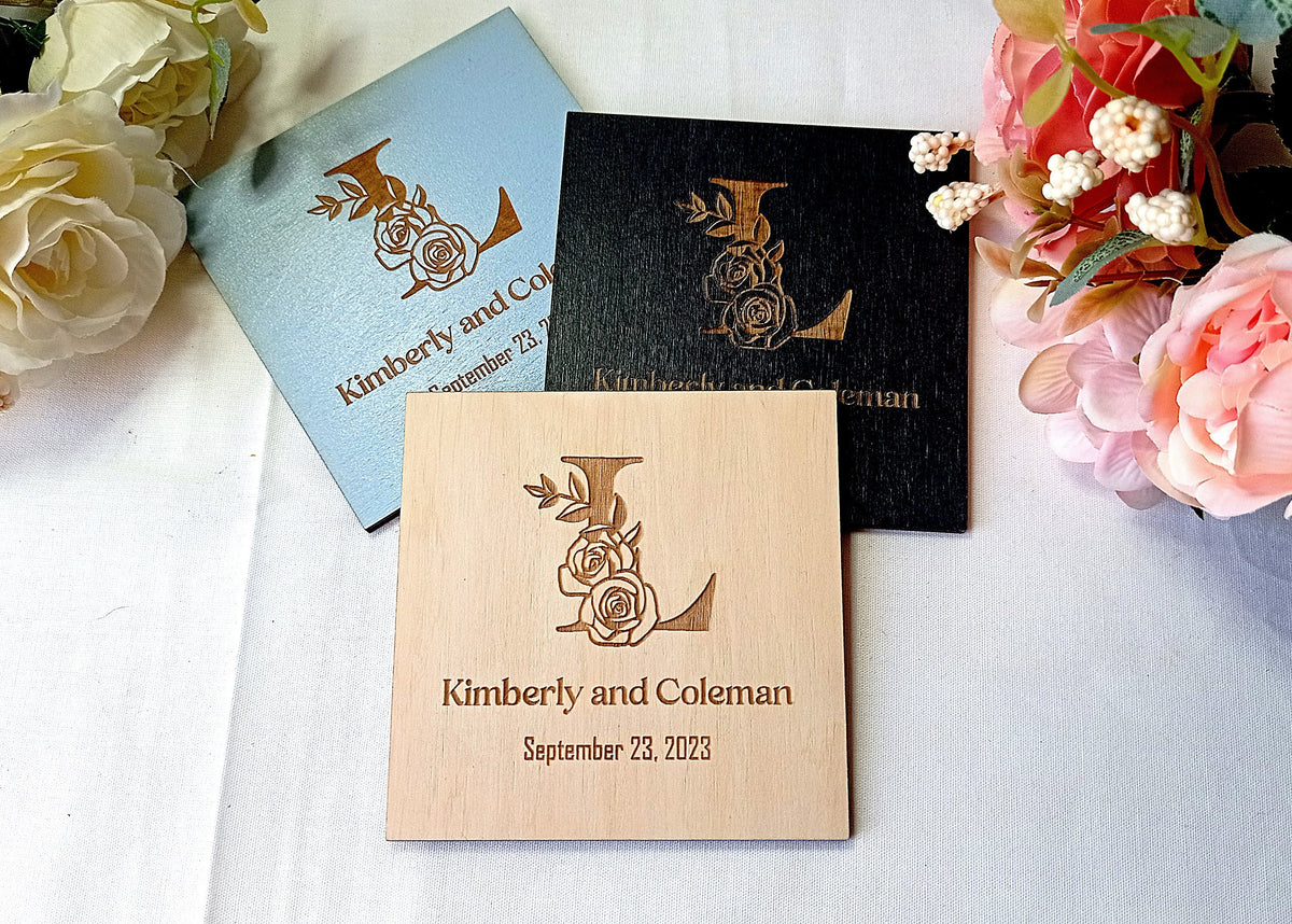Personalized Wooden Wedding Coasters, Rustic Favors in Bulk