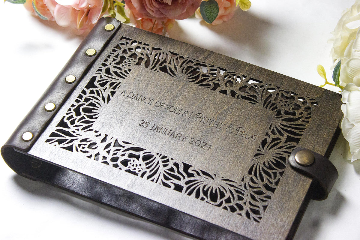 Our Travel Scrapbook, Anniversary Couple Gift, Wooden Photo Album with Mountains, Wedding Album, Adventure Book, Photo Guest Book