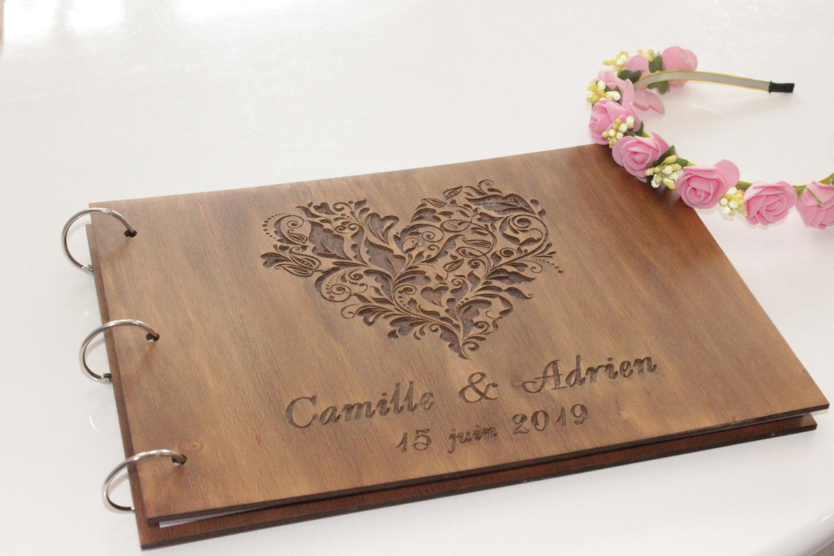 Personalized Wood Wedding Guest Book, Rustic Custom Reception Book