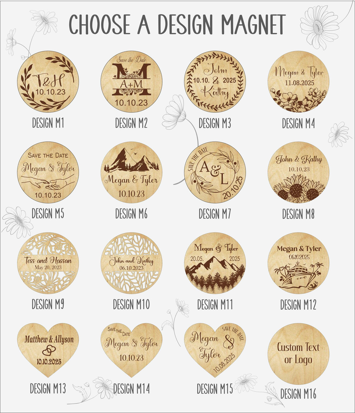 Botanical Wooden Save the Date Magnets: Personalized Wedding