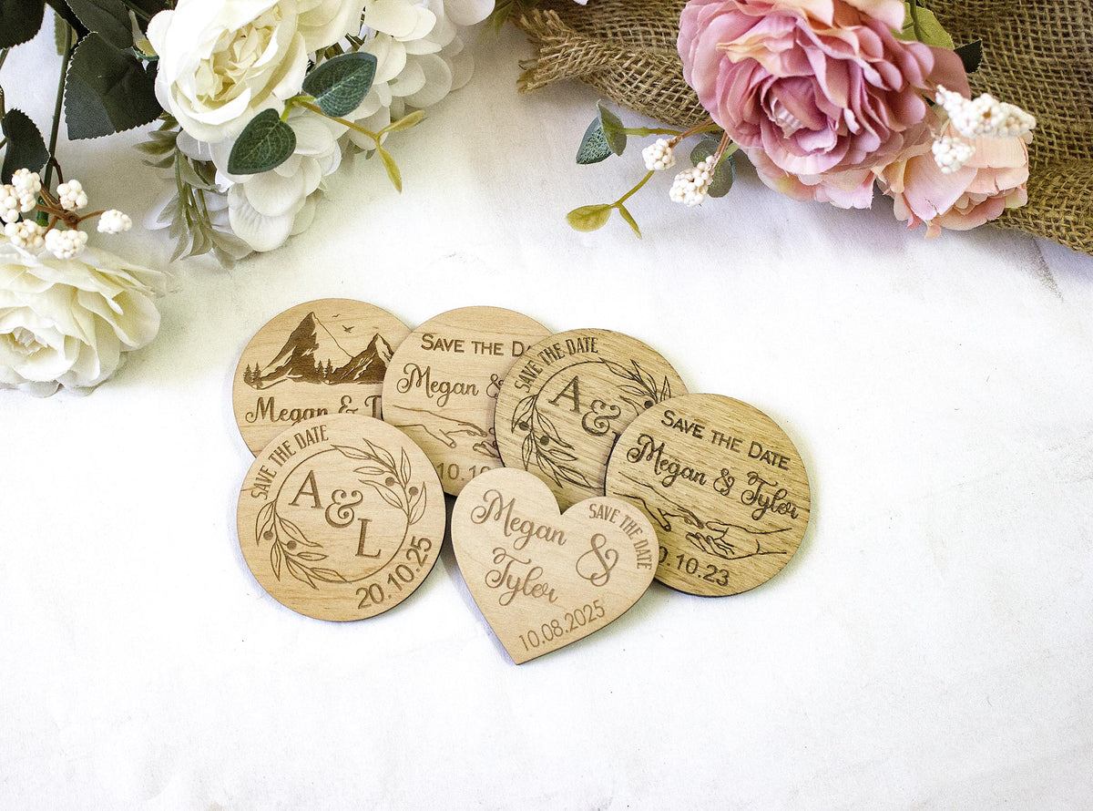 Botanical Wooden Save the Date Magnet: Mountain Wedding Favor