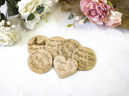 Personalized Wooden Save the Date Magnet: Botanical Wedding Favor