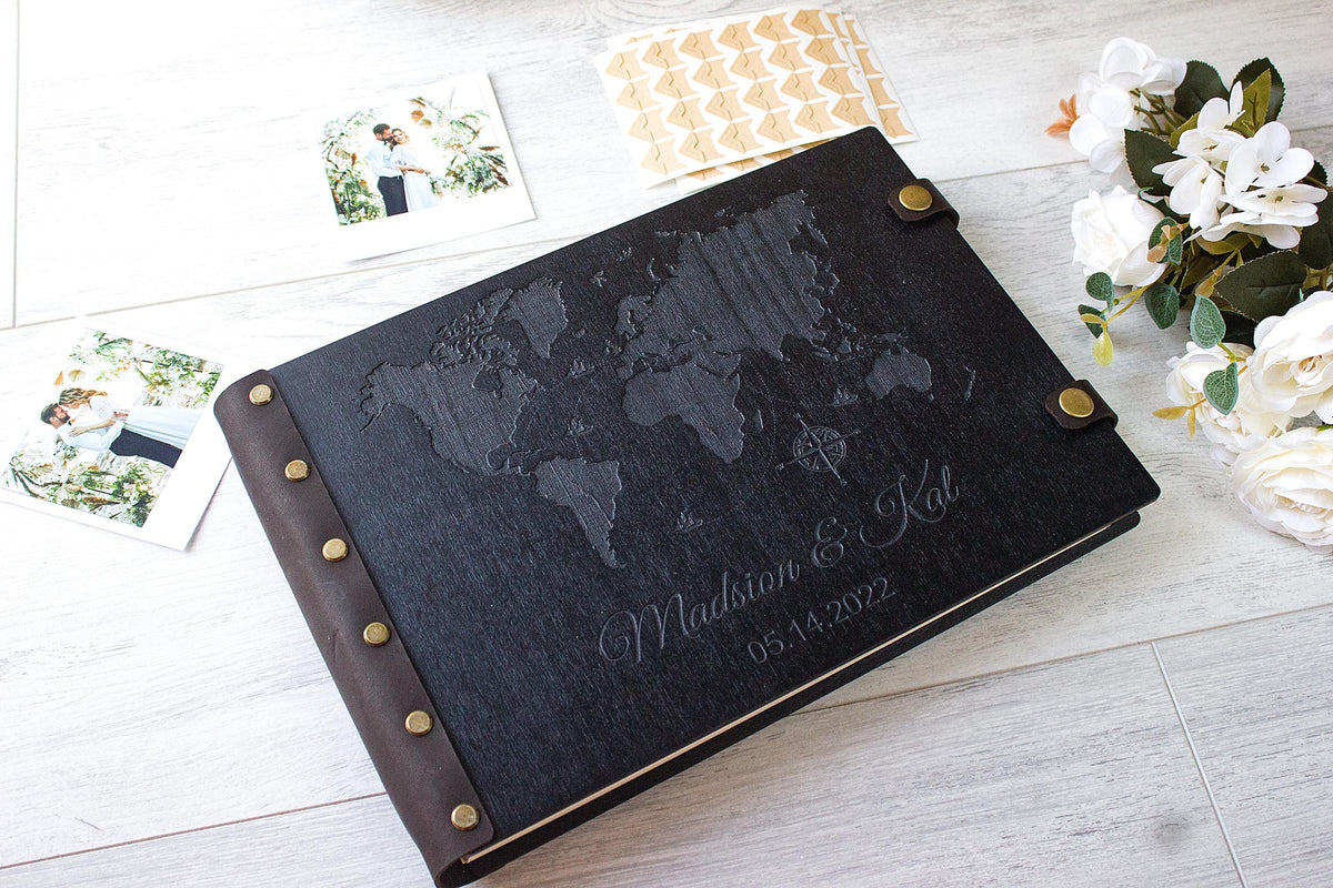 Wedding Scrapbook, Personalized Photo Album, Wooden Our Adventure Book, Wedding Gift for Couple, Travel Memory Album
