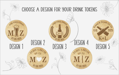 Personalized Wooden Drink Tokens: Wedding Bar Favors
