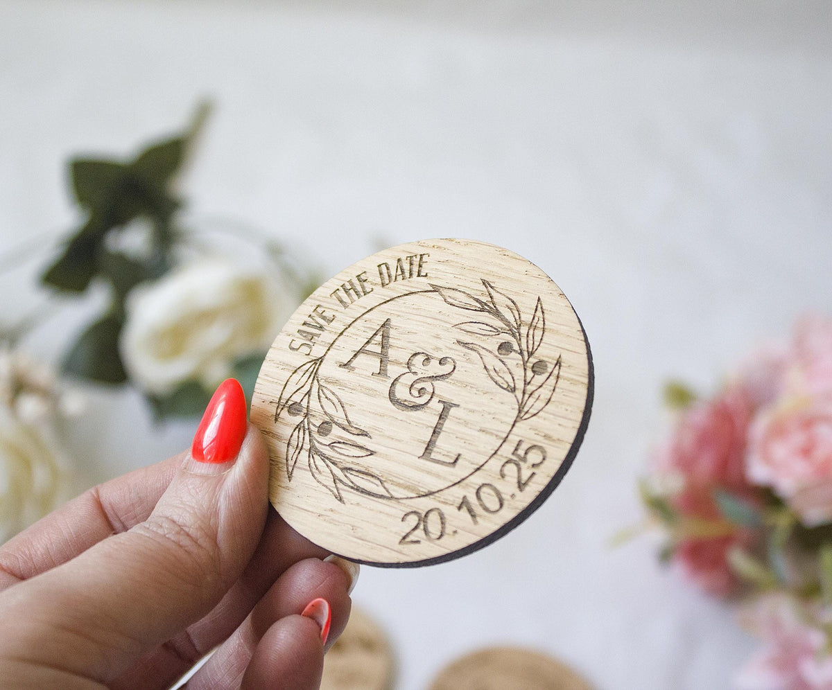 Botanical Wooden Save the Date Magnets: Personalized Wedding