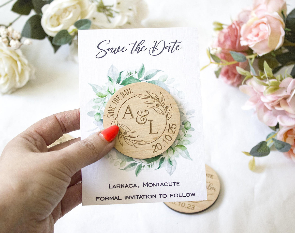 Botanical Wooden Save the Date Magnet: Mountain Wedding Favor