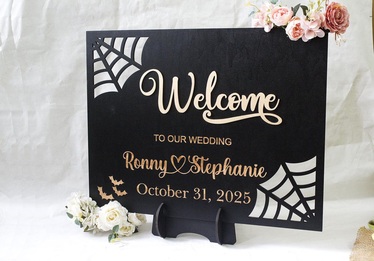 Gothic Wedding Welcome Sign, Spooky Personalized 3D Welcome Sign, Wooden Wedding Decor, Black Welcome to Our Forever Sign, Halloween Sign