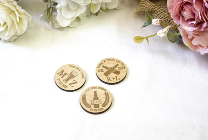 Personalized Wooden Drink Tokens: Wedding Bar Favors