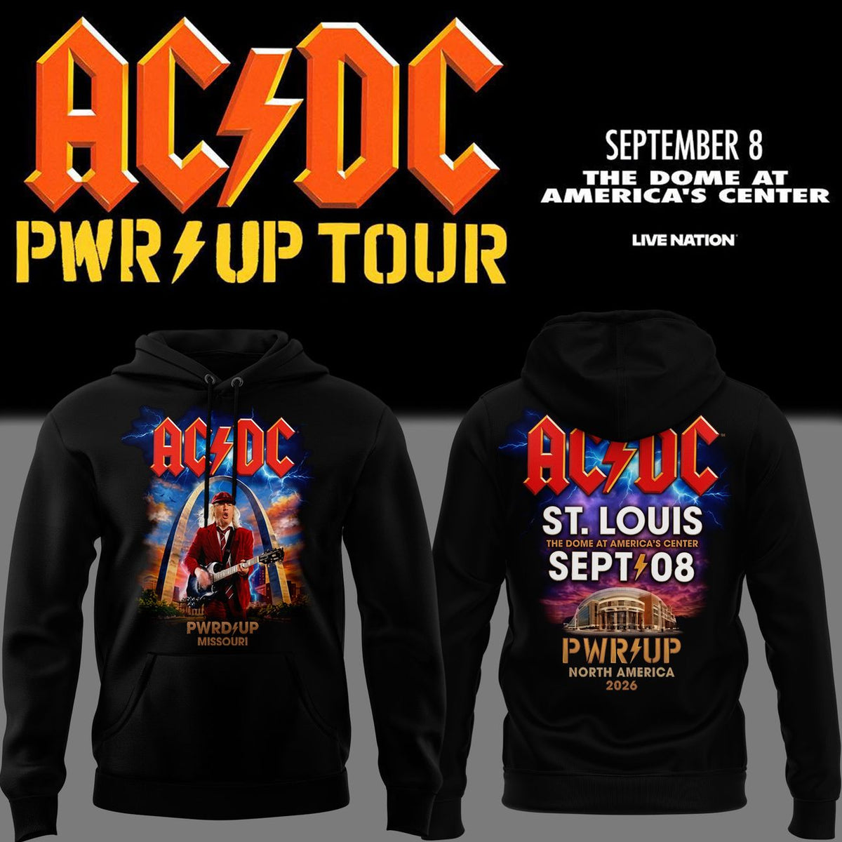 01.06. Black Hoodie AC/DC - Exclusive St. Louis Event - Power Up Tour 2026 Hoodie