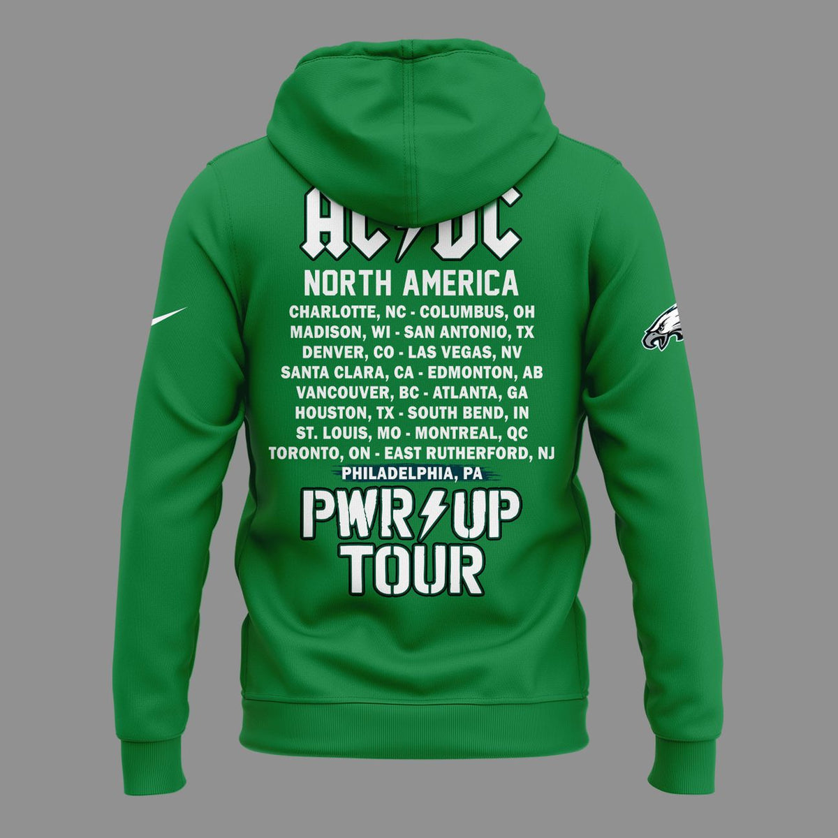 01.16. Green Hoodie AC/DC x Philadelphia Eagles - POWER UP TOUR 2026 Hoodie