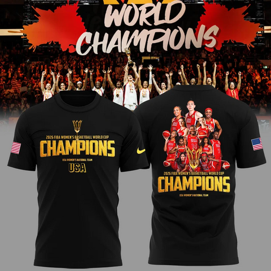 02.09. Black Shirt USA Women’s Basketball 2026 FIBA World Cup Champions T-shirt