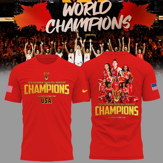 02.21. Red Shirt USA Women’s Basketball 2026 FIBA World Cup Champions T-Shirt
