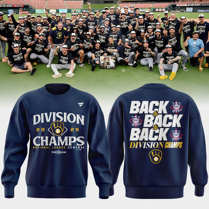 Milwaukee Brewers Fanatics Navy 2025 NL Central Division Champions Locker Room Sweat