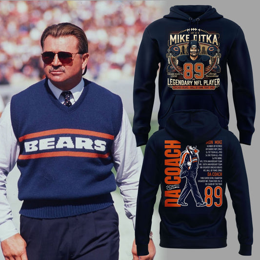 002. Navy Blue Hoodie Mike Ditka - Remembering a Legend - Paying Tribute to Da Coach Hoodie