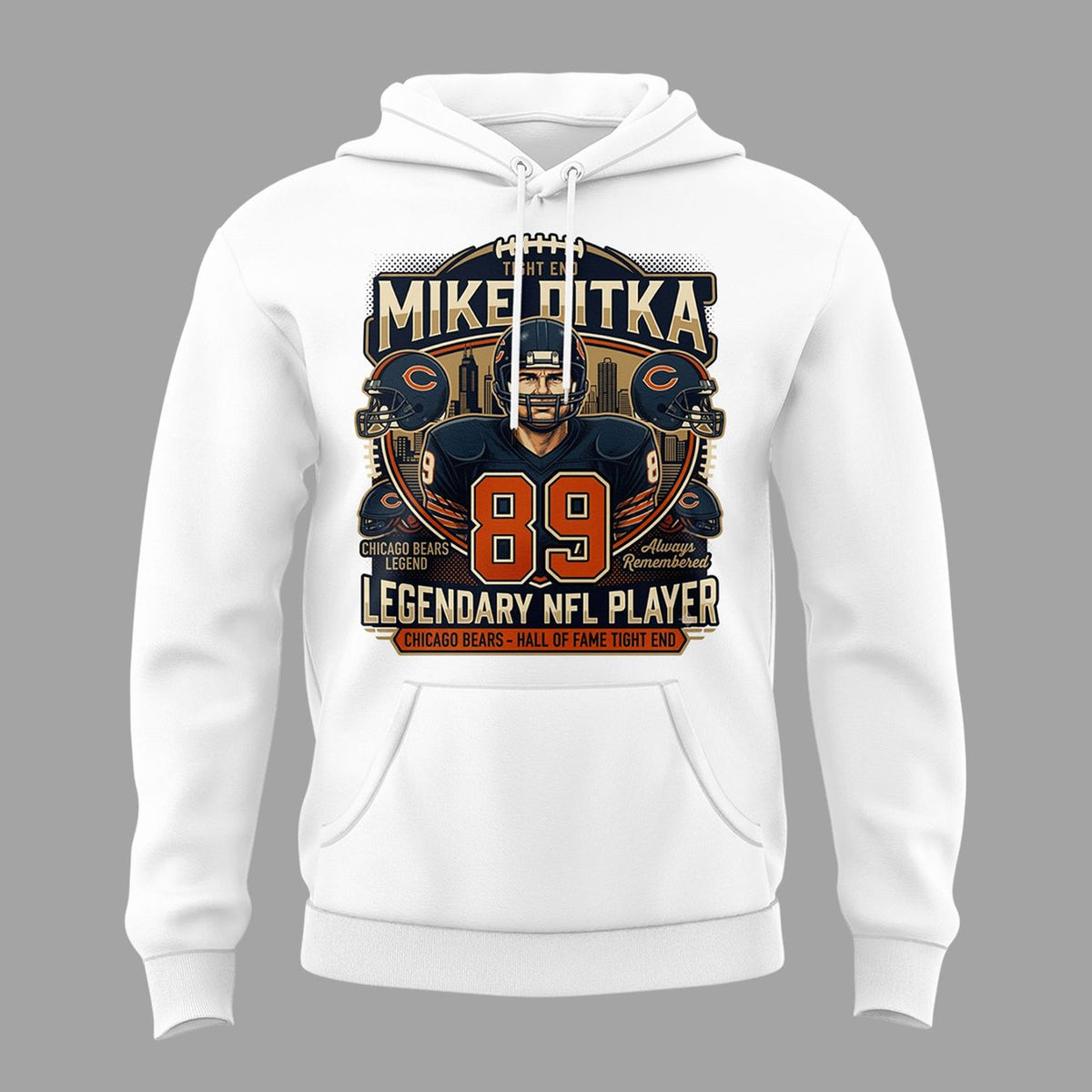 005.06. White Hoodie Mike Ditka - Remembering a Legend - Paying Tribute to Da Coach Hoodie