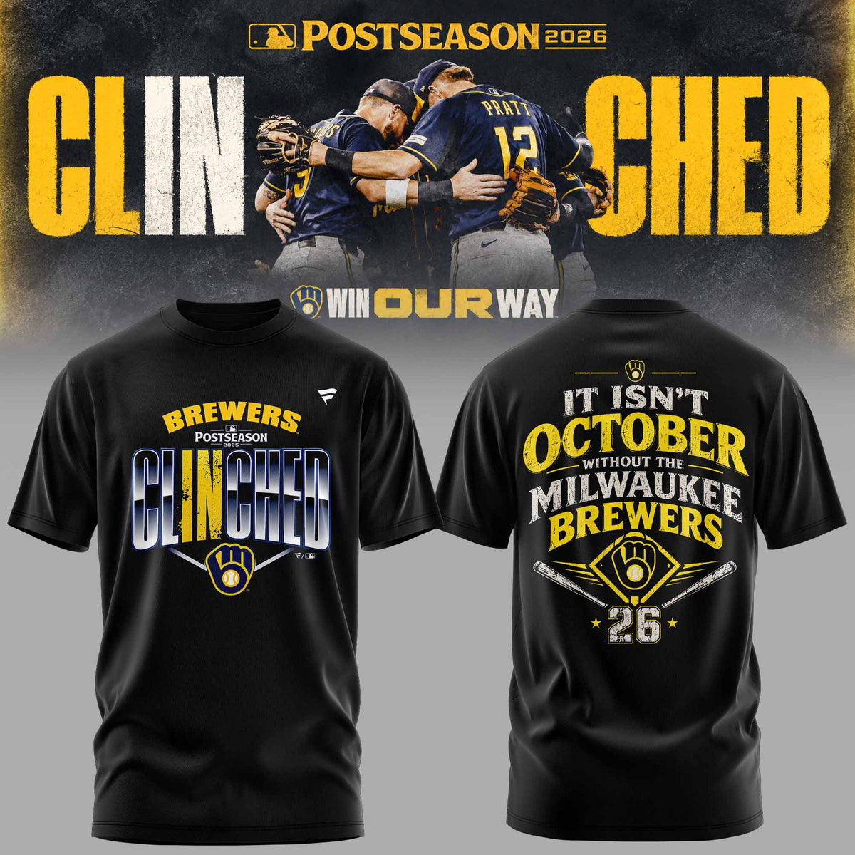 . Milwaukee Brewers Postseason 2026 3D All-Over Print Graphic T-Shirt V8