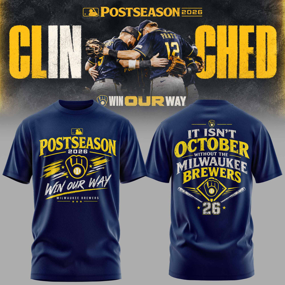 . Milwaukee Brewers Postseason 2026 3D All-Over Print Graphic T-Shirt V4