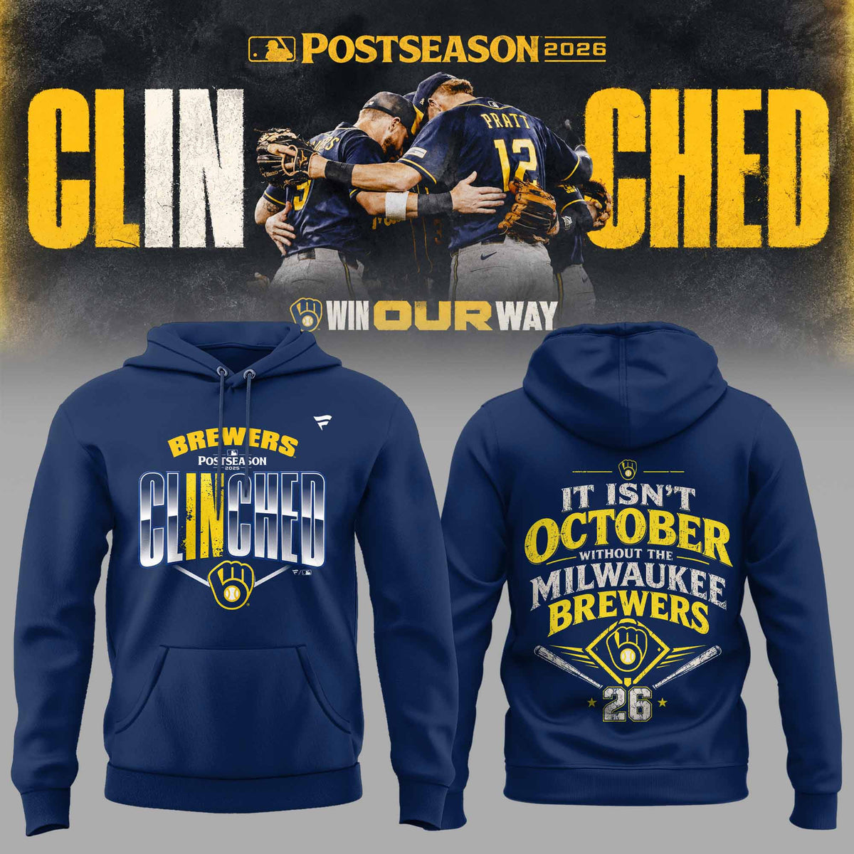 . Milwaukee Brewers Postseason 2026 3D All-Over Print Graphic Hoodie V5